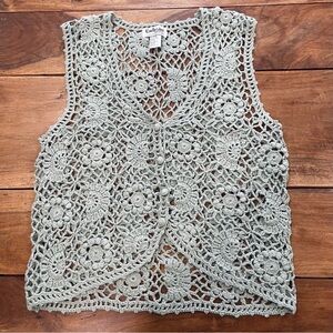 Vintage Light Blue Floral Crochet Vest! Women’s Size Medium